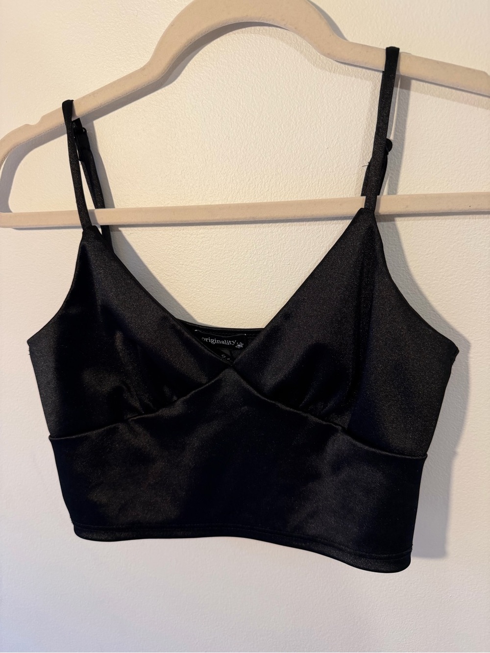 Black Velvet Satin Crop Cami Top